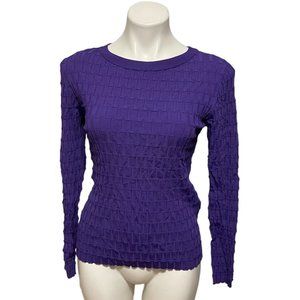 Hallhuber Small Purple Crinkle Long Sleeve Crewneck Fitted Top
